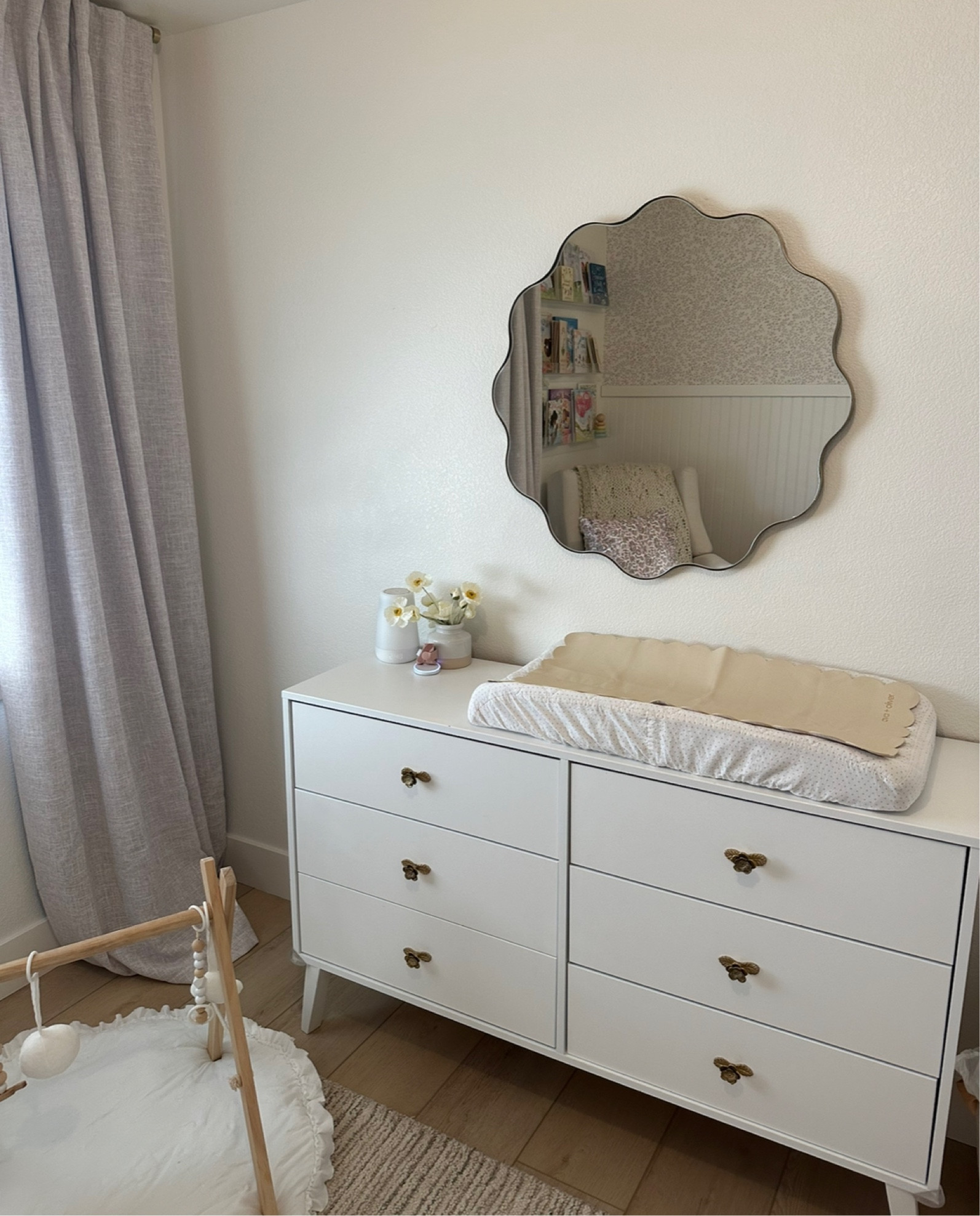 Baby Girl Nursery - The sweetest scalloped mirror! 

nursery | mirror | scalloped mirror | baby girl nursery 

#LTKhome #LTKbump #LTKbaby