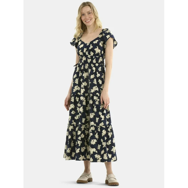 Time and Tru Women's Cotton Print Maxi Dress with Flutter Sleeves, Sizes XS-XXXL | Walmart (US)