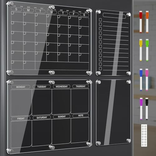 4 Pack Magnetic Calendar for Refrigerator, Clear Acrylic Calendar for Fridge with 8 Colorful Mark... | Amazon (US)