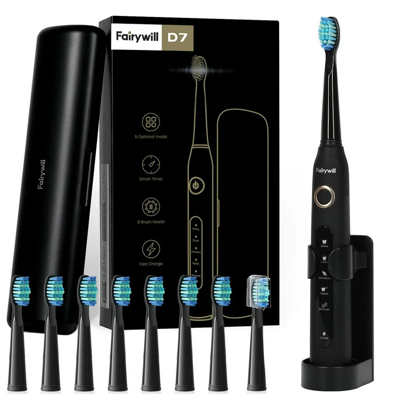 Fairywill Electric Toothbrush for Adults,Whitening Sonic Toothbrush,8pcs "W" Dupont Brush Heads,E... | Walmart (US)