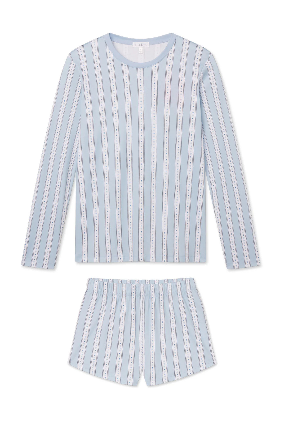 Pima Crew Long-Short Set in French Blue Love Stripe | Lake Pajamas