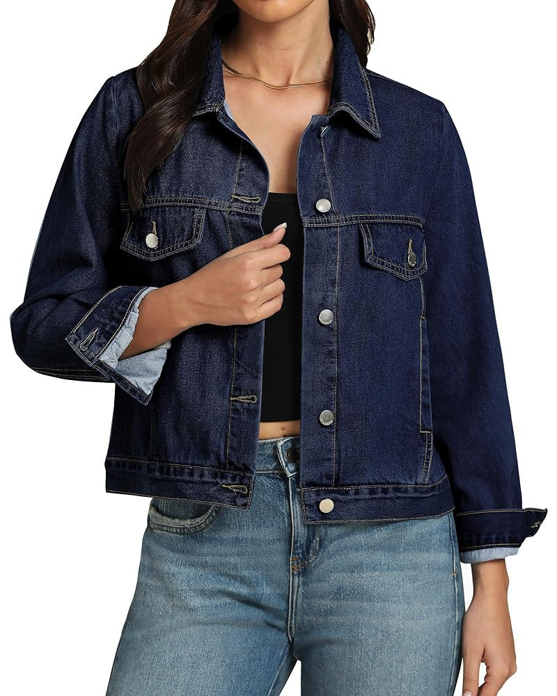 luvamia Denim Jackets for Women Trendy Casual Button Down Relaxed Fit Western Trucker Distressed ... | Amazon (US)