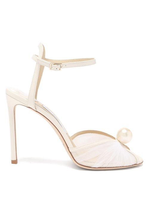 Jimmy Choo - Sacora 100 Faux-pearl Tulle Sandals - Womens - White | Matches (US)