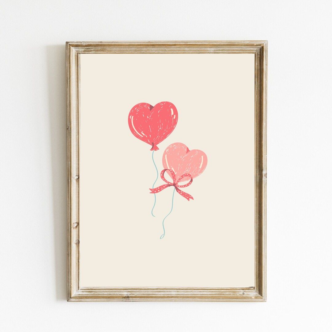 Valentine's Heart Print Watercolor Balloon Wall Art - Etsy | Etsy (US)