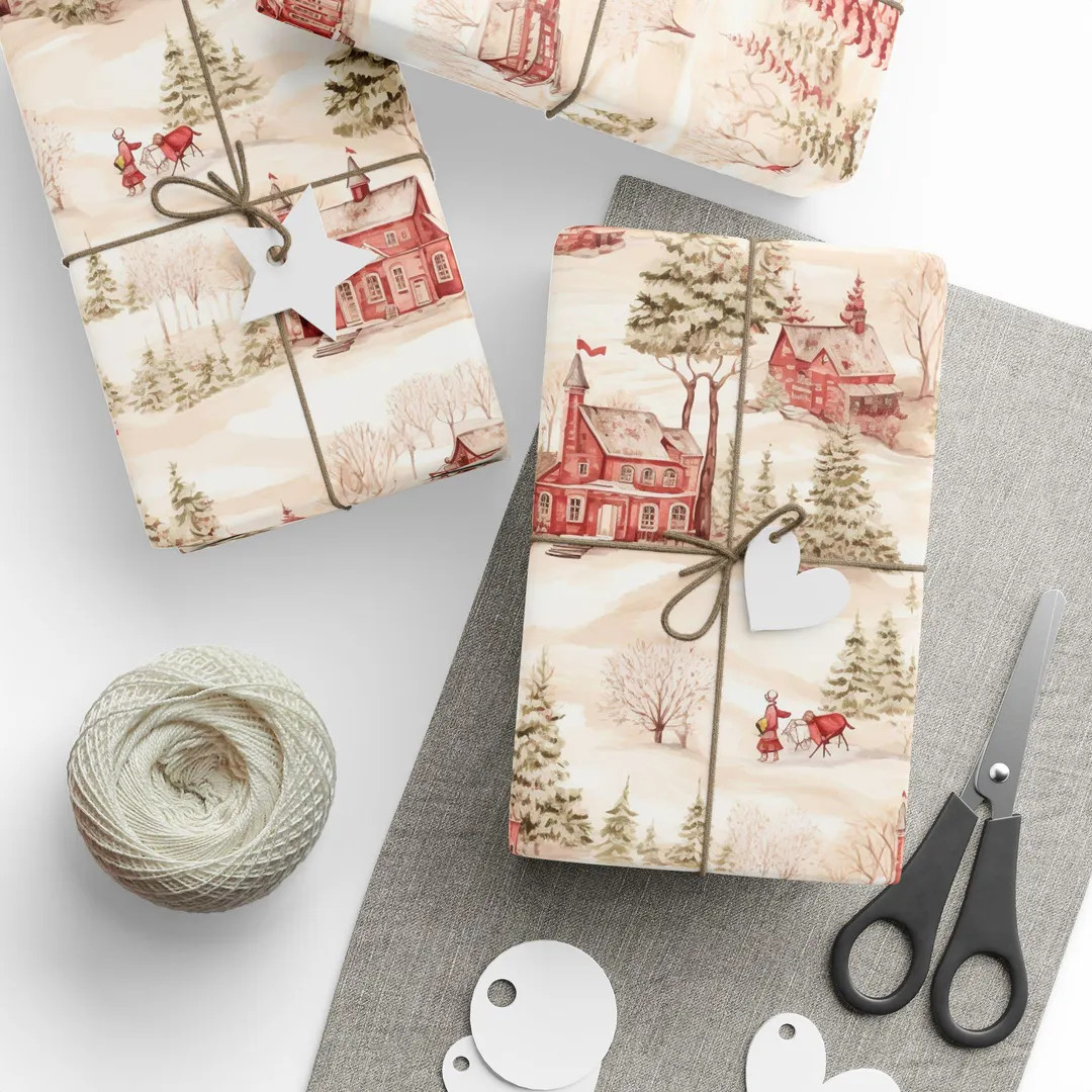 Vintage Christmas Toile Wrapping Paper, Holiday Gift Wrap, Festive Xmas Packaging, Retro Decorati... | Etsy (US)