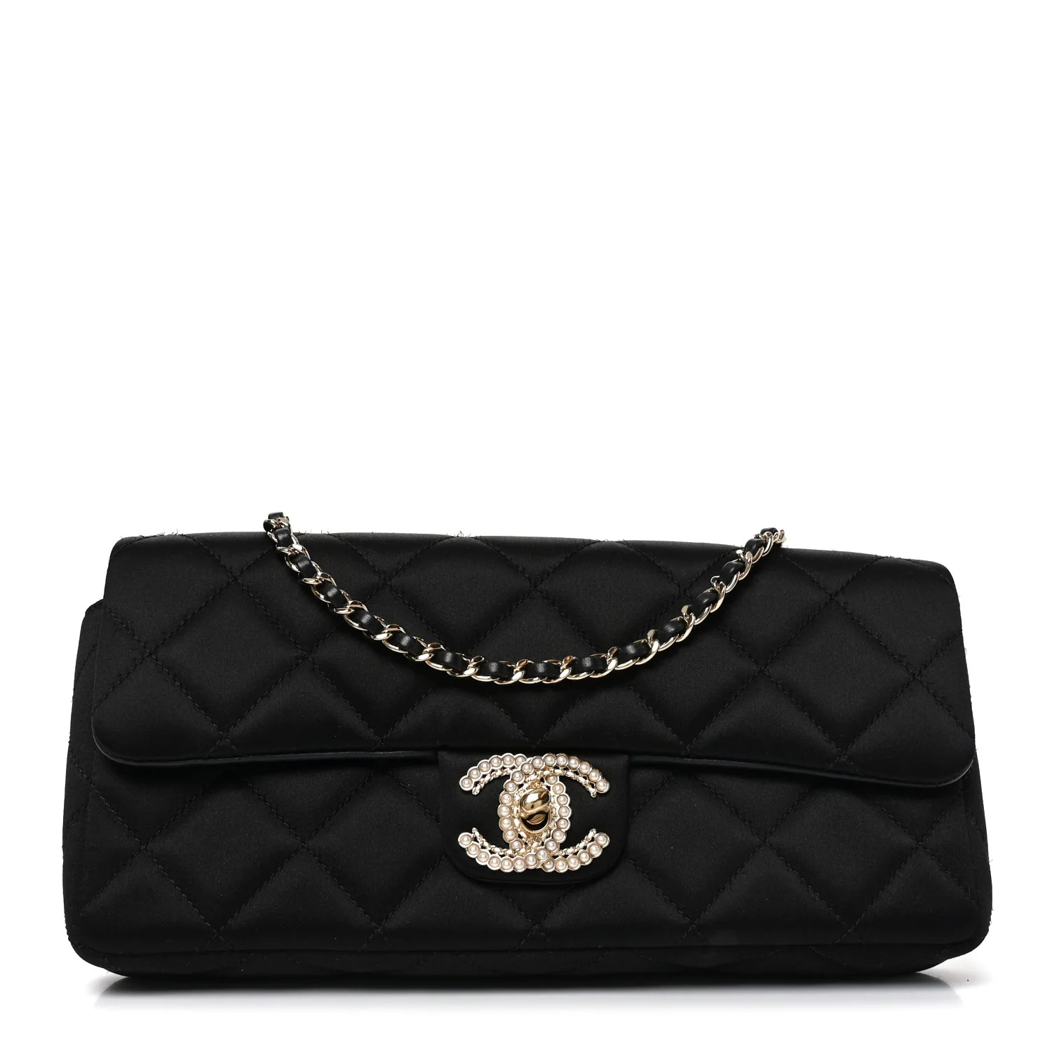 Chanel Satin Quilted Pearl CC Flap Clutch Black 1906067 | FASHIONPHILE (US)
