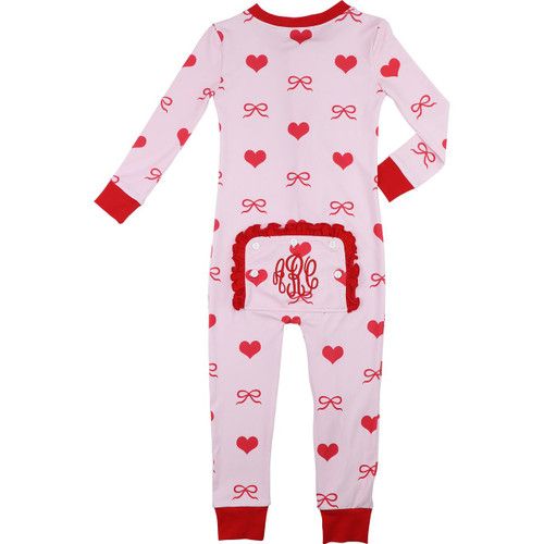 Pink And Red Hearts And Bows Knit Zipper Pajamas | Cecil and Lou
