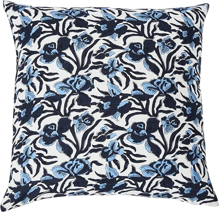 Creative Co-Op 20" Square Noir Iris Pillow Cover, Blue | Amazon (US)