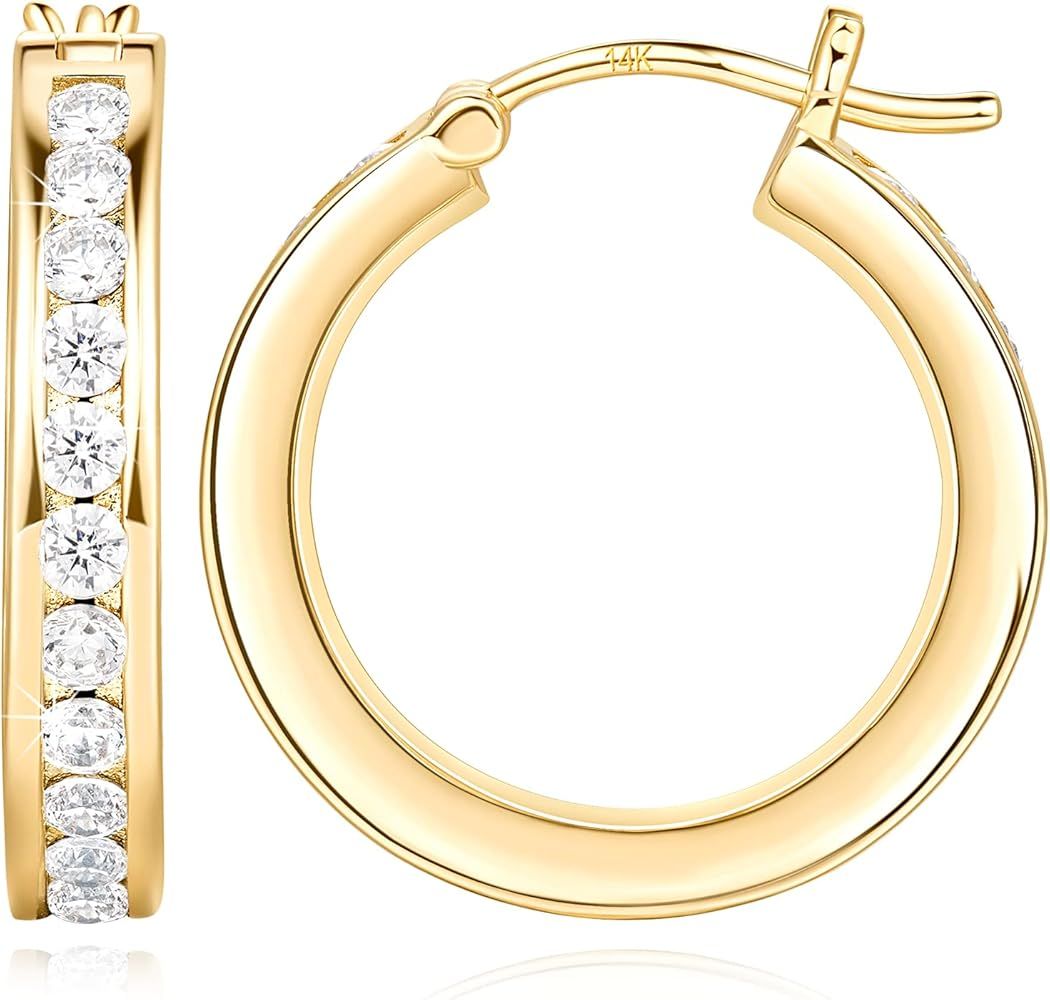 GuYanA Diamond Gold Hoop Earrings Hypoallergenic and Lightweight Gold Earrings Gifts for Women 20mm | Amazon (US)