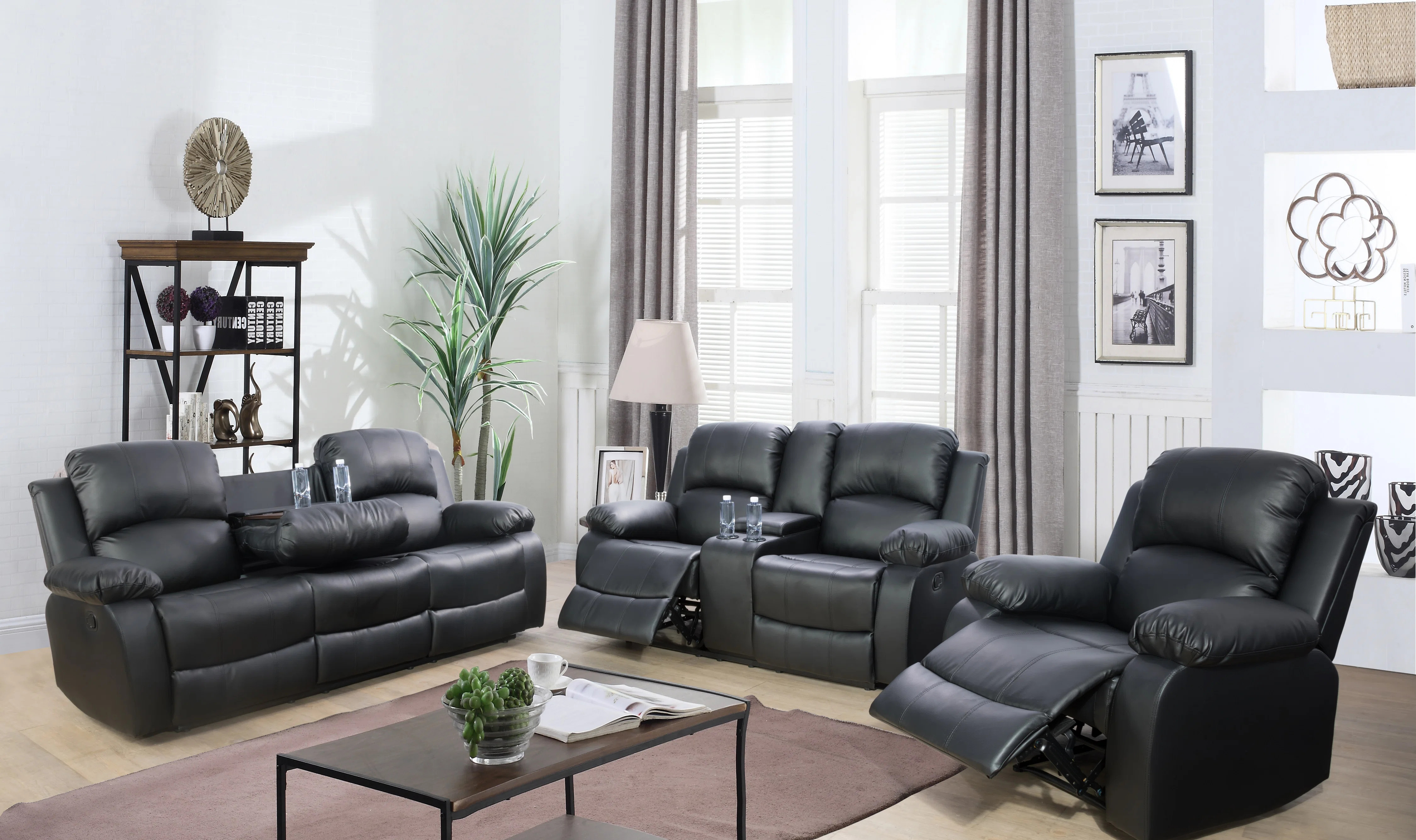Latitude Run® 3 Piece Vegan Leather Manual Reclining Living Room Sofa Set & Reviews | Wayfair | Wayfair North America