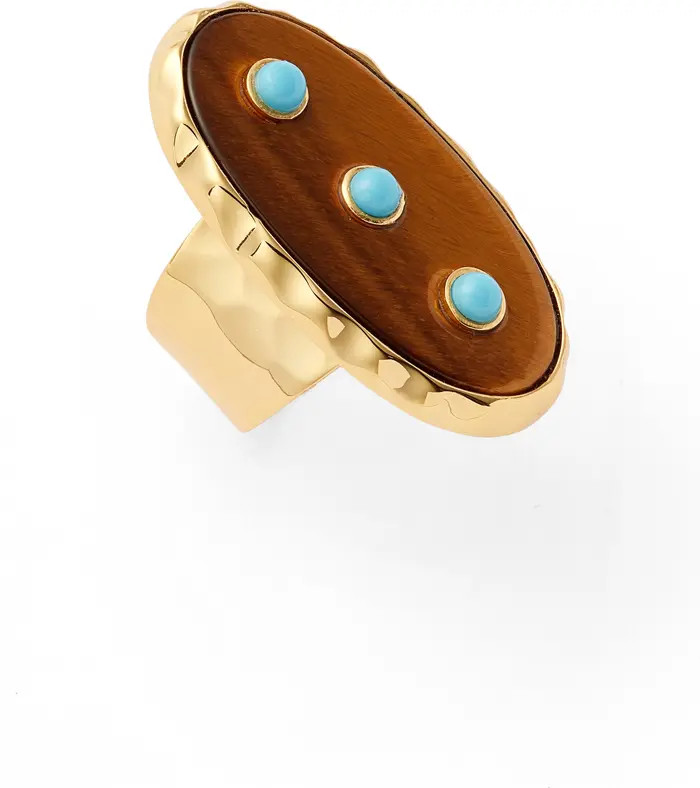 Tiger's Eye & Turquoise Stud Adjustable Ring | Nordstrom
