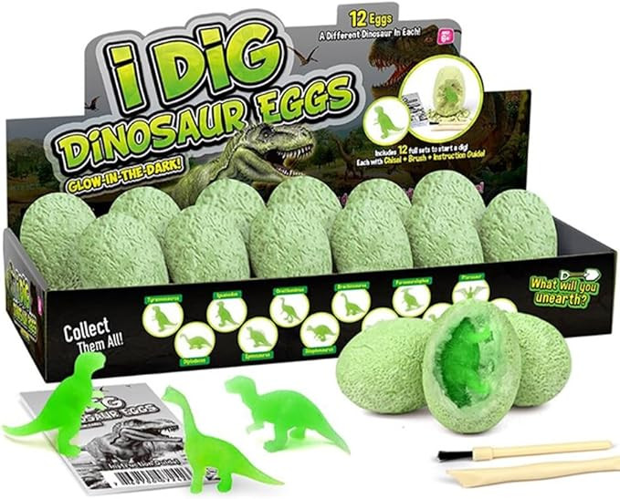 12-Pack Glow in The Dark Dinosaur Excavation Kit for Kids - Educational STEM Fossil Digging Egg A... | Amazon (US)