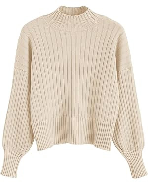 ZAFUL Women's Mock Neck Sweater Long Sleeve Ribbed Knit Basic Cropped Pullover Sweater | Amazon (US)