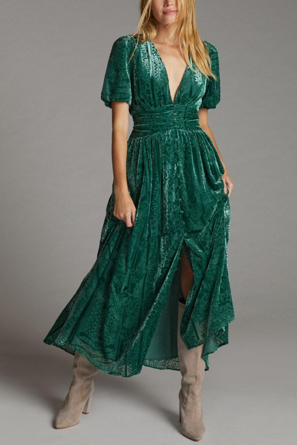 Puff-Sleeved Burnout Velvet Maxi Dress | Nuuly