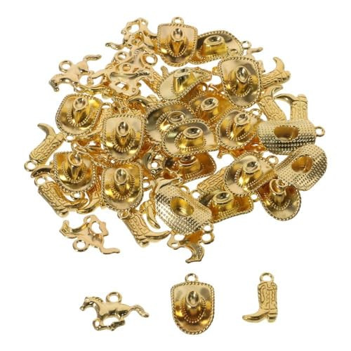 diyhub 60Pcs Western Themed Cowboy Charms, 3 Styles Alloy Gold Western Cowboy Charms Horse Boot Hat Pendants for Jewelry Making | Amazon (US)