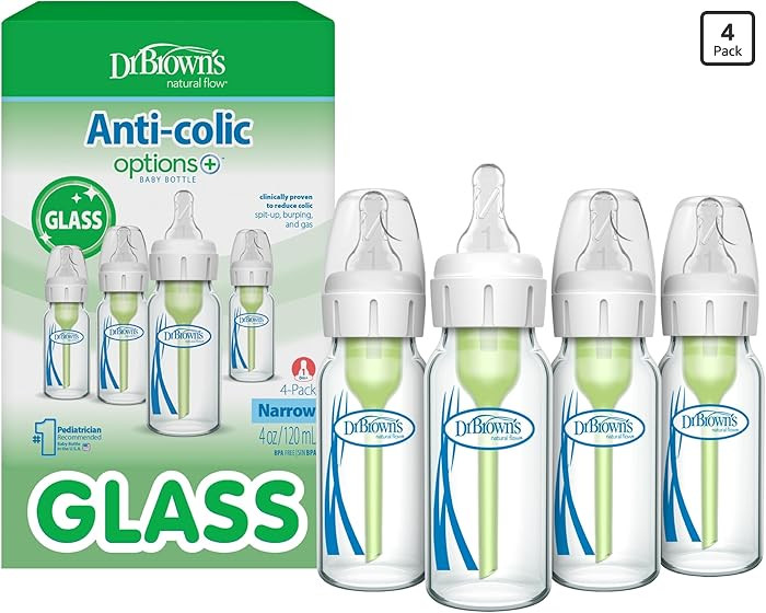 Dr. Brown's Anti-Colic Options+ Narrow Glass Baby Bottle with Level 1 Slow Flow Nipple, BPA-Free,... | Amazon (US)
