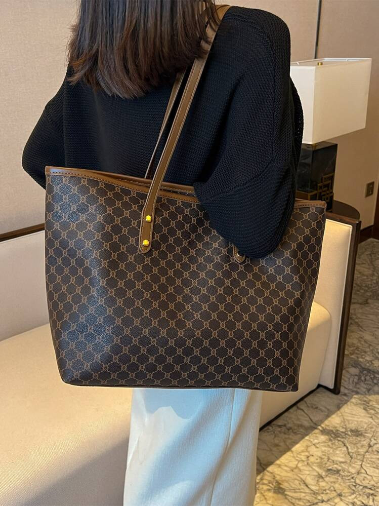 SHIMEINI 1pc 2025 New European And American Retro Patchwork Color Tote Bag, Large Capacity Travel... | SHEIN