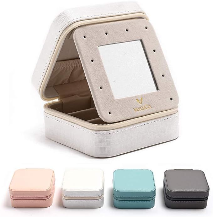Vee Travel Jewelry Box with Mirror, Small Jewelry Organizer Display Storage Case for Women Girls ... | Amazon (US)