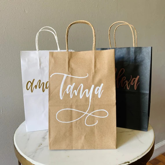 Small Hand Lettered Gift Bags Custom Gift Bags Bridesmaids - Etsy | Etsy (US)