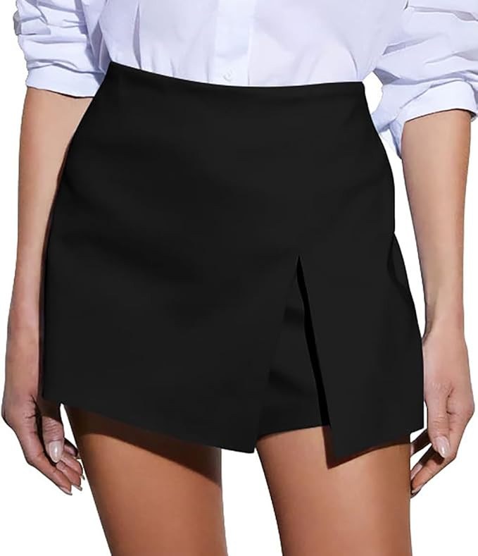 GOBLES Women's Casual High Waist A-line Side Slit Asymmetrical Hem Mini Office Skorts | Amazon (US)
