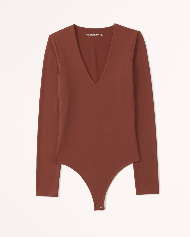 Long-Sleeve Seamless Fabric V-Neck Bodysuit | Abercrombie & Fitch (US)