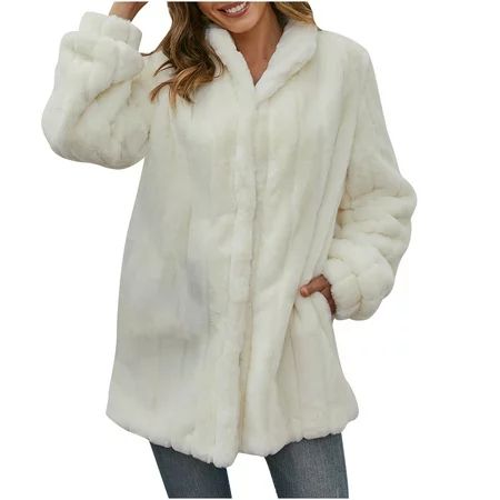 Swiusd Womens Winter Jacket Long Sleeve Tops for Women White Faux Fur Coat Lapel Coat Women Women Wa | Walmart (US)