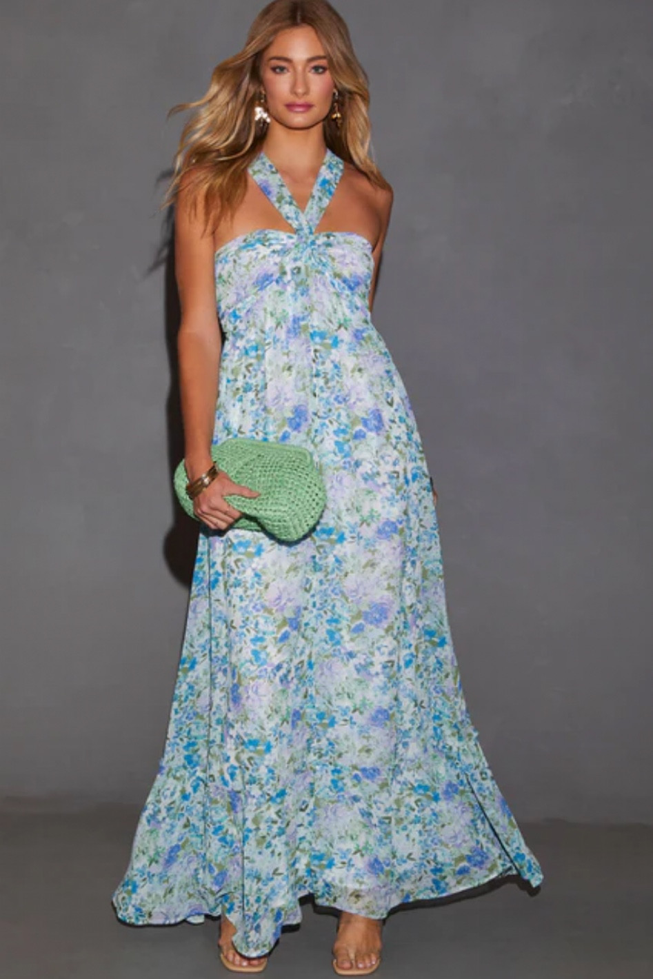 aulani halter neck printed empire maxi dress Kimana Floral Halter Neck Maxi Dress Curve main image 1