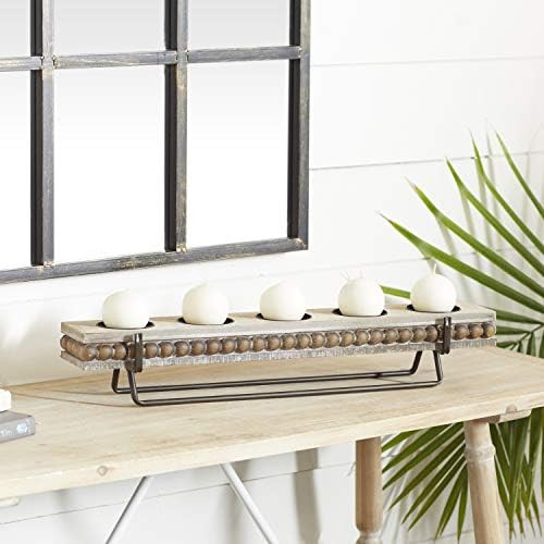 Deco 79 Coastal Wood Rectangle Candle Holder, 24" x 5" x 4", Brown | Amazon (US)
