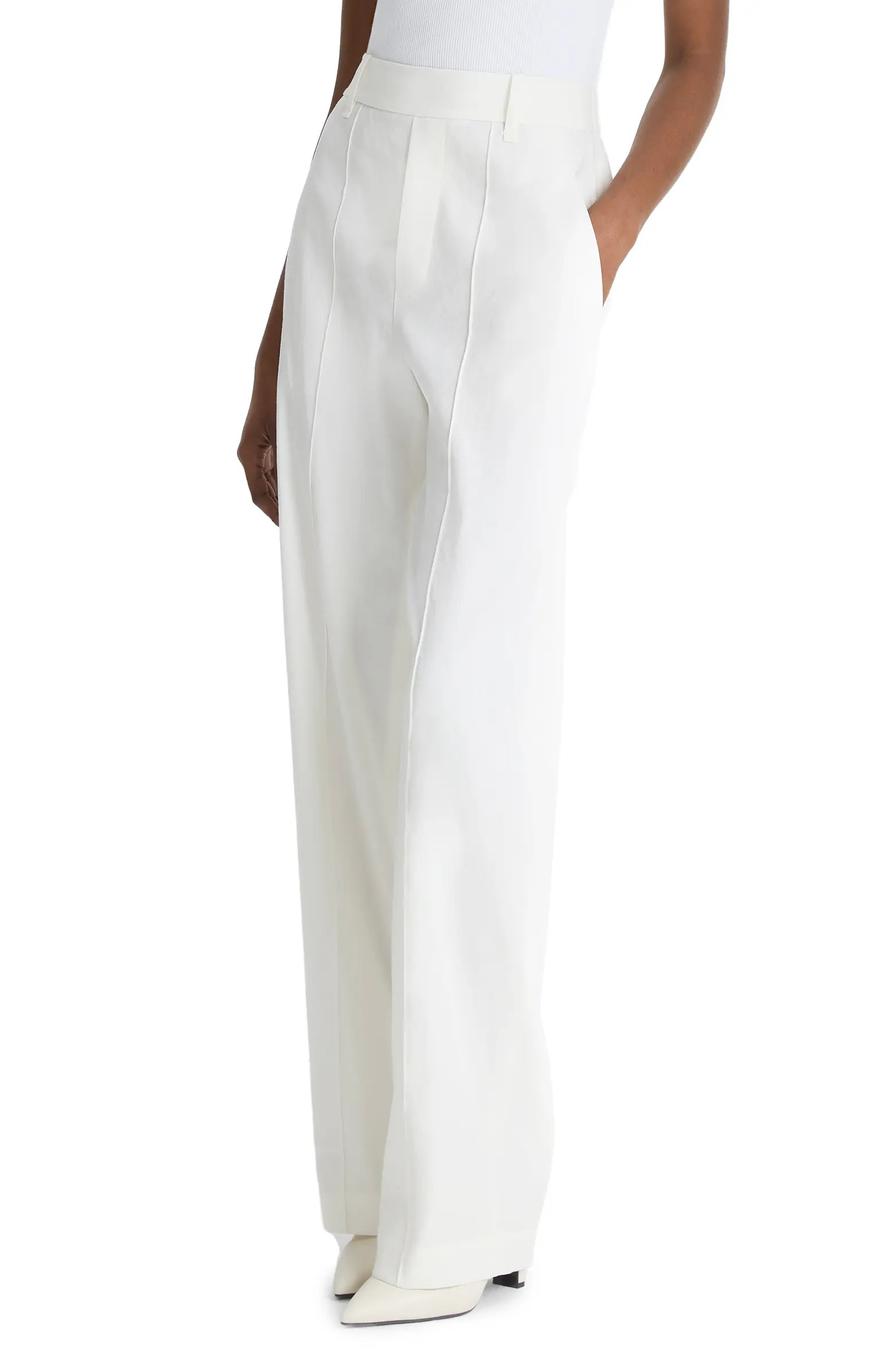 High Waist Pull-On Stretch Linen Blend Pants | Nordstrom