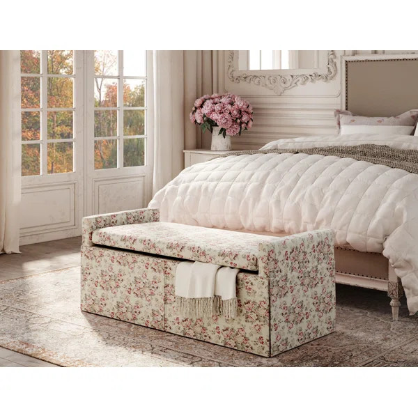 Shabby Chic Anaiah Linen Storage Bench For Living Room | Wayfair North America