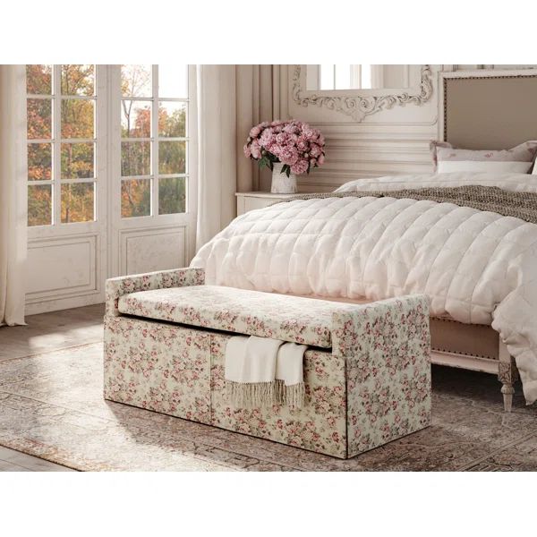 Shabby Chic Anaiah Linen Storage Bench For Living Room | Wayfair North America