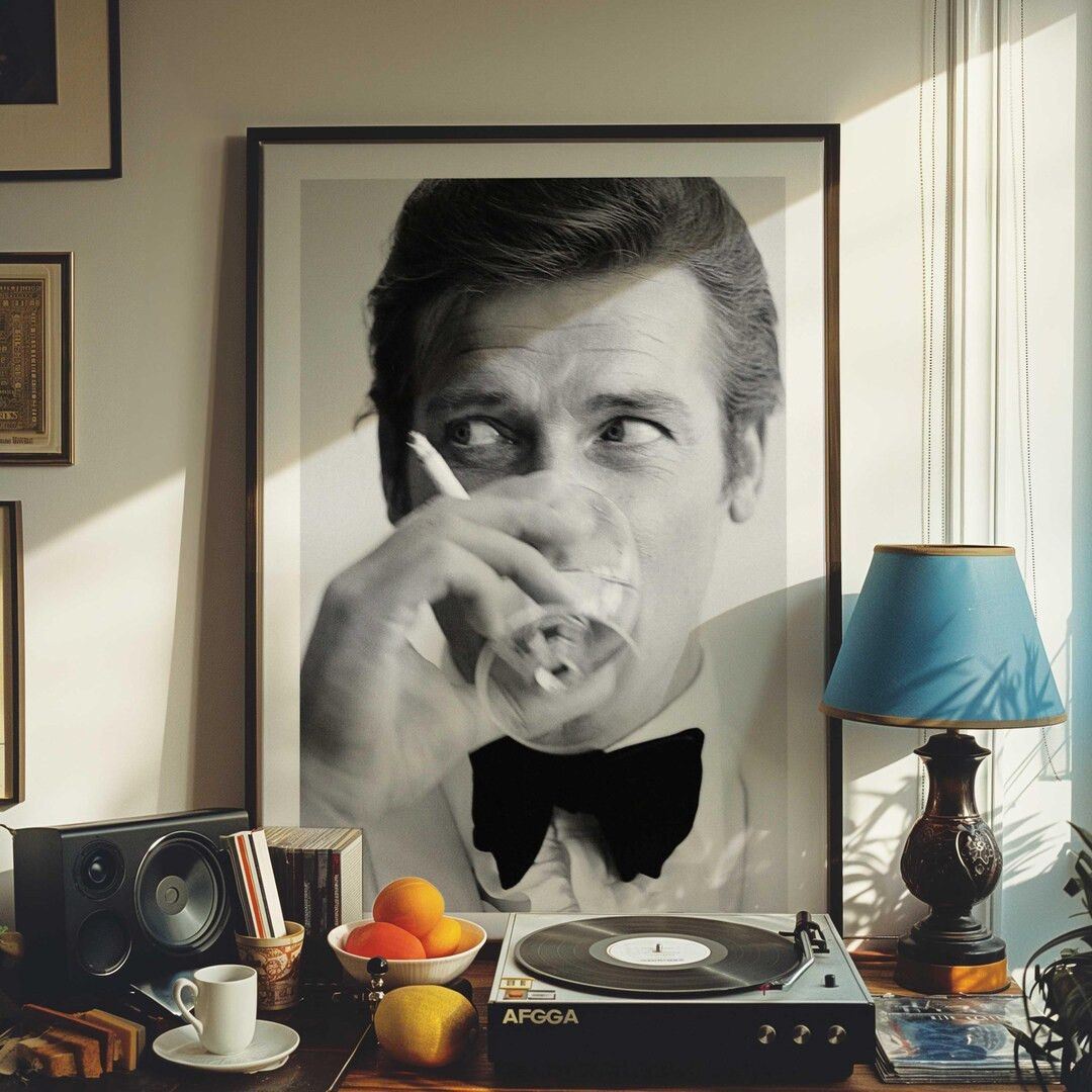 Roger Moore James Bond Poster | Vintage Black and White Wall Art | Classic Hollywood 007 Print | ... | Etsy (US)