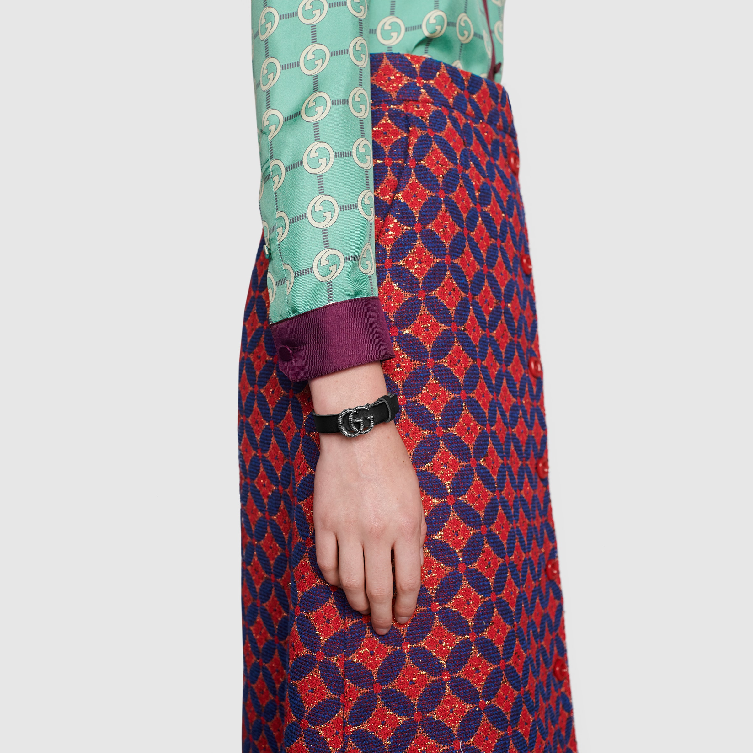 Engraved Double G leather bracelet | Gucci (US)