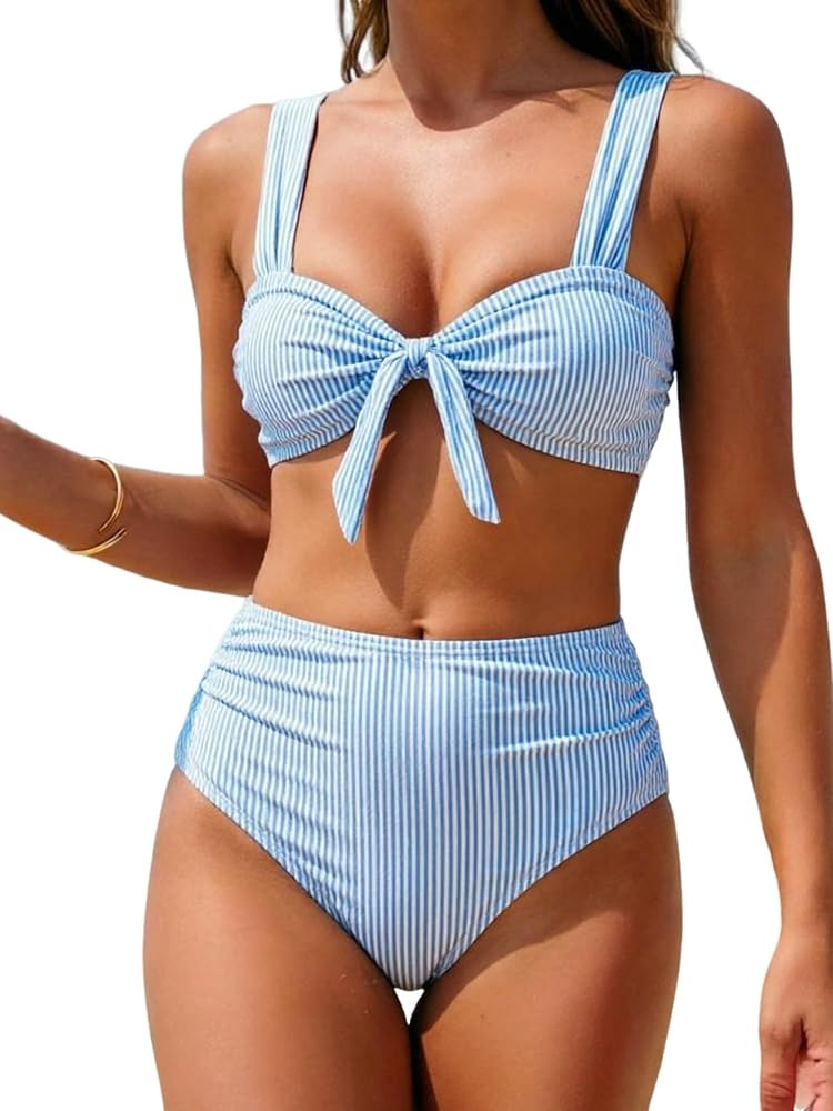 ZAFUL High Waisted Bikini Sets for Women Swim Suits 2026 Tummy Control Ruched Bikini Two Piece Ba... | Amazon (US)