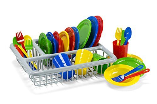 Durable Kids Play Dishes - Pretend Play Childrens Dish Set - 29 Piece with Drainer | Amazon (US)