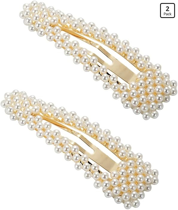 BlingKingdom 2pcs 3.3" Snap Pearl Large Hair Clips Pins Barrette Ties Hair for Bridesmaid Girls W... | Amazon (US)