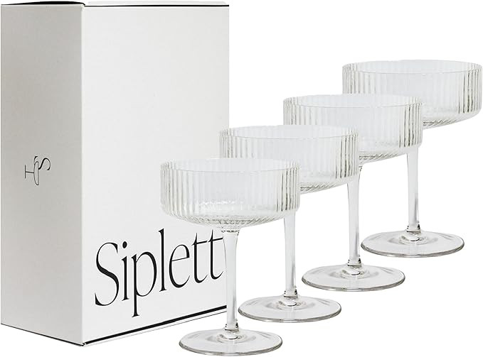 Luxe Champagne Coupe Glasses Set of 4 10 oz, Ribbed Martini Glasses with Gift Box, Vintage Champa... | Amazon (US)