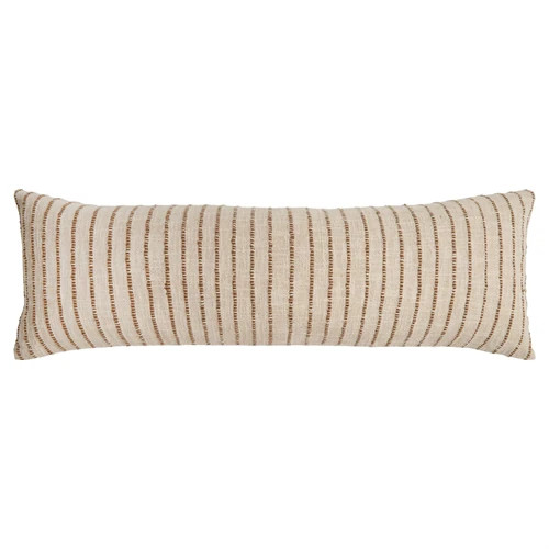 Jojo Coastal Beach Walnut Brown Cotton Striped Lumbar Pillow - 14x40 | Kathy Kuo Home