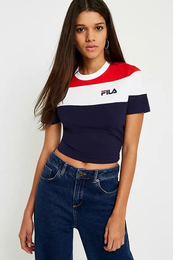 FILA Maya Colour-Blocked Cropped Logo T-Shirt | Urban Outfitters UK
