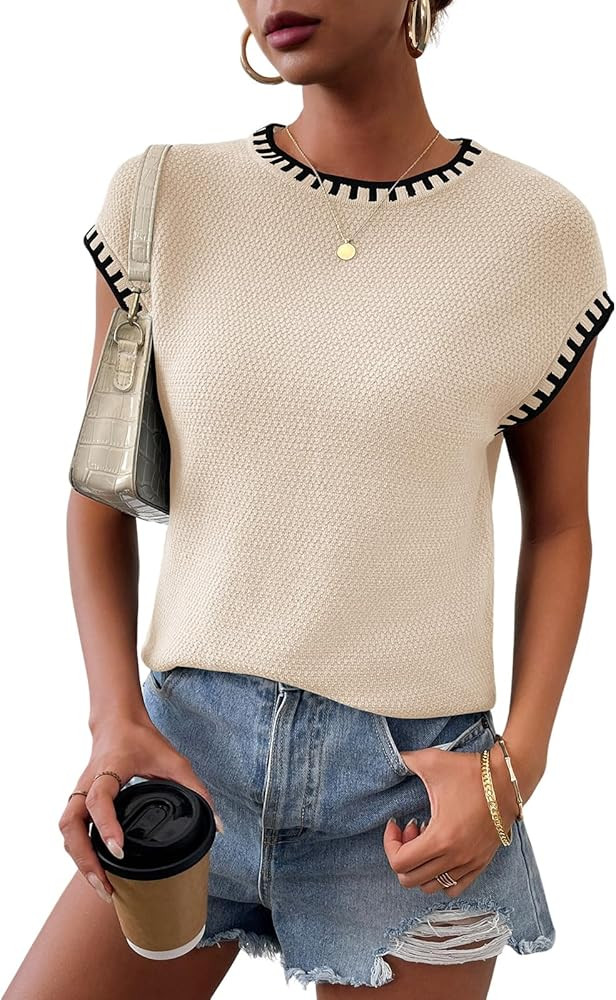 Womens Knit Sweater Tops Cap Sleeve Vest Summer Tops 2025 Sleeveless Tank Tops Clothes Trendy T S... | Amazon (US)