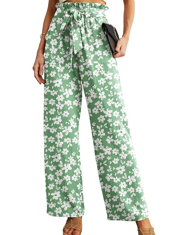 IWOLLENCE Women's Wide Leg Pants with Pockets High Waist Adjustable Knot Loose Casual Trousers Bu... | Amazon (US)