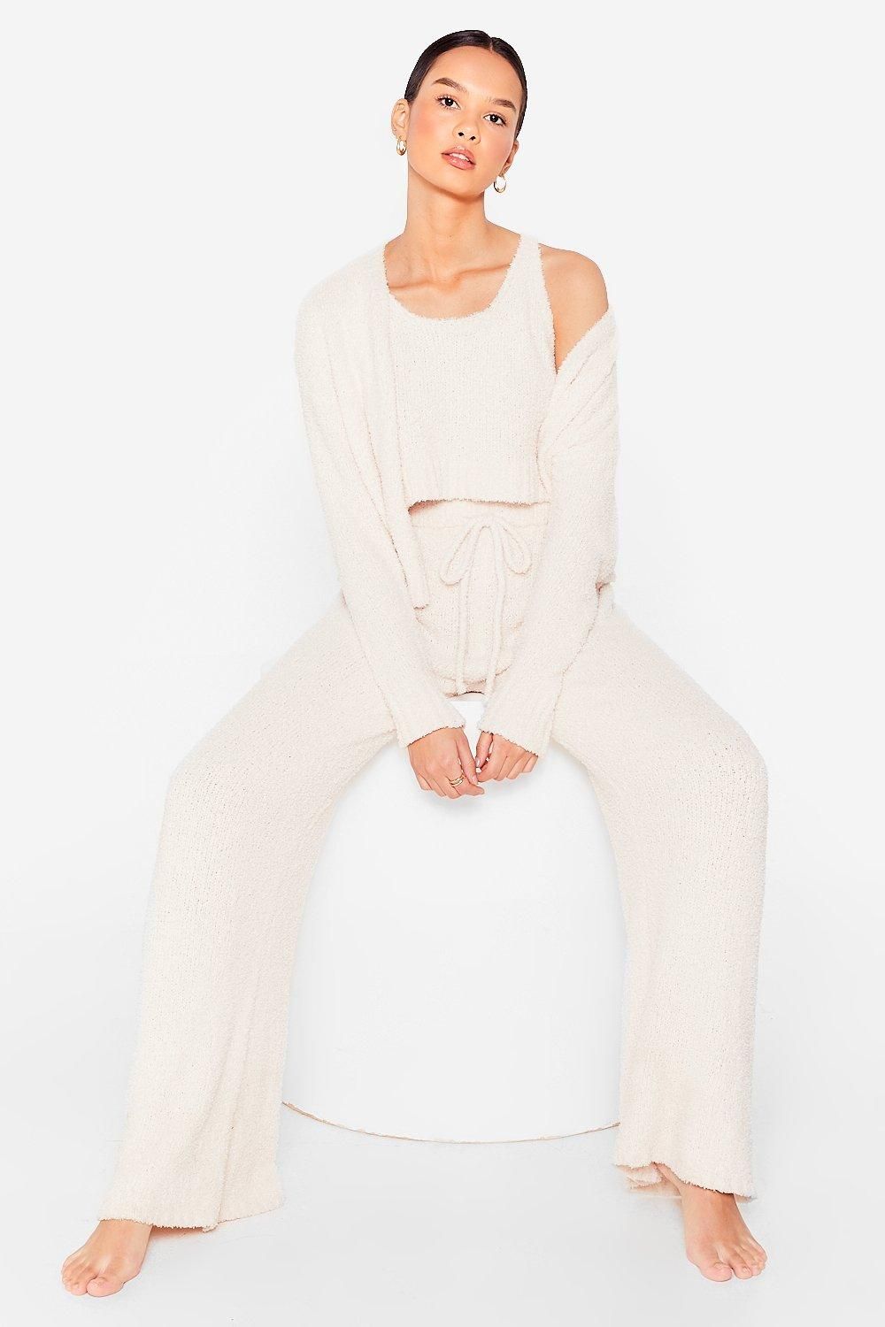 Womens Knit's a Date 3-Pc Fluffy Knit Lounge Set - Cream | NastyGal (US & CA)