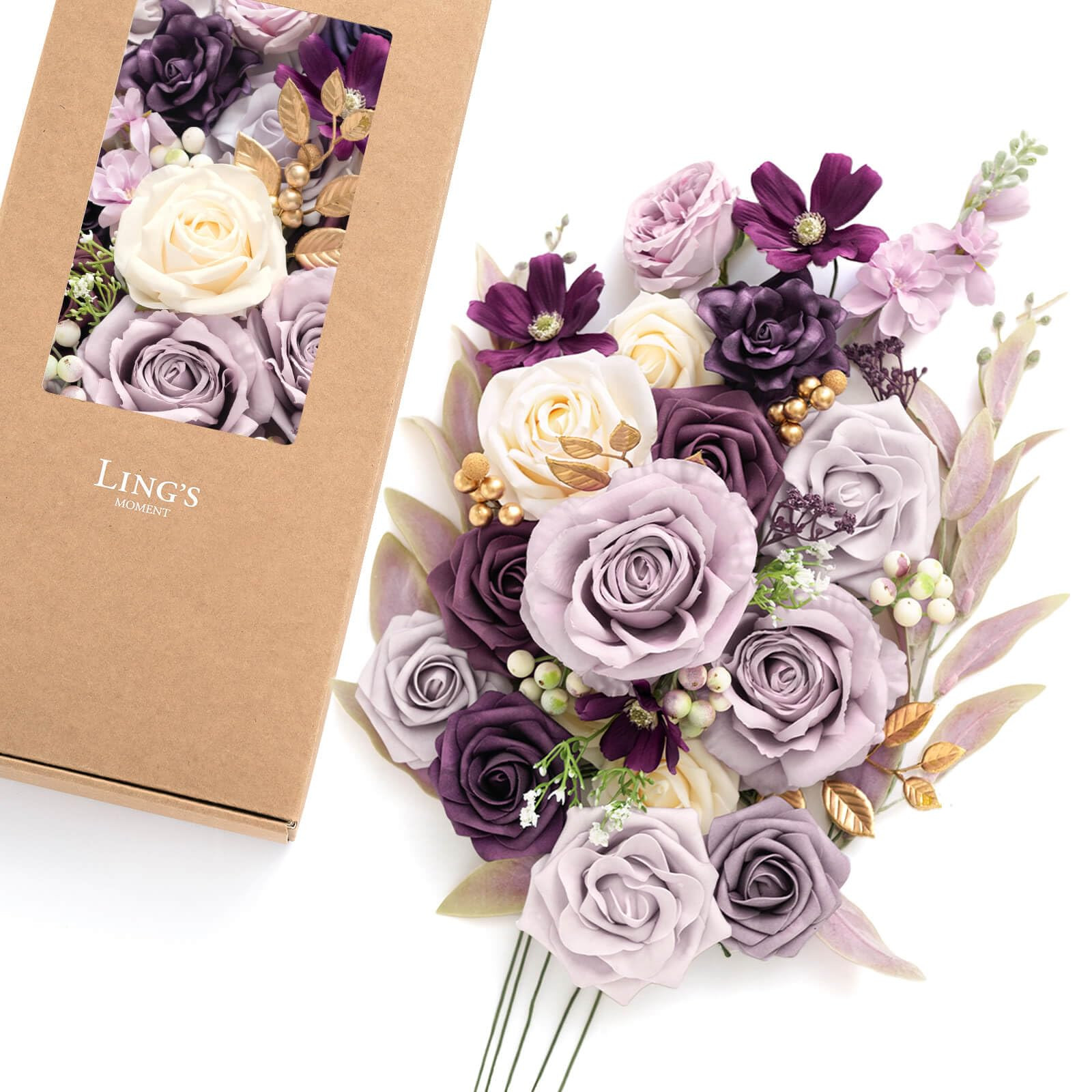 Ling's Moment Artificial Flowers and Greenery for DIY Lilac & Cream Deluxe Box Wedding Bouquet Ce... | Amazon (US)
