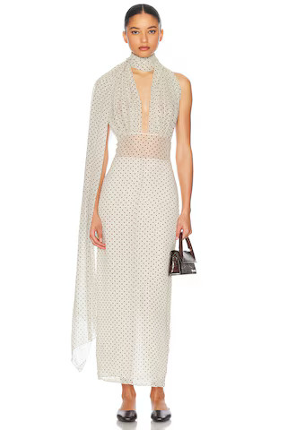 Helsa The Scarf Dress in Printed Silk Chiffon in White | FWRD 