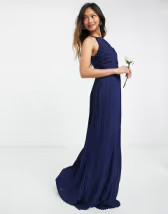 TFNC bridesmaid exclusive high neck pleated maxi dress in navy | ASOS | ASOS (Global)