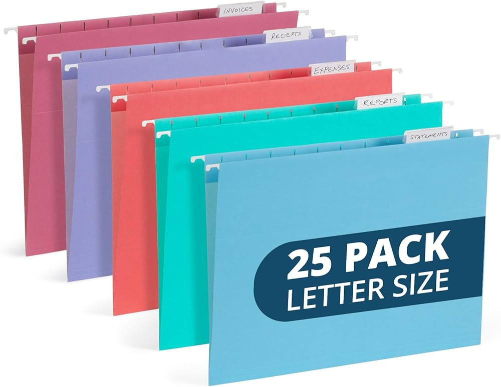 25 Blue Summit Supplies Pretty Hanging File Folders, Pastel Gem Tone Assorted Colors, Cute Hangin... | Amazon (US)