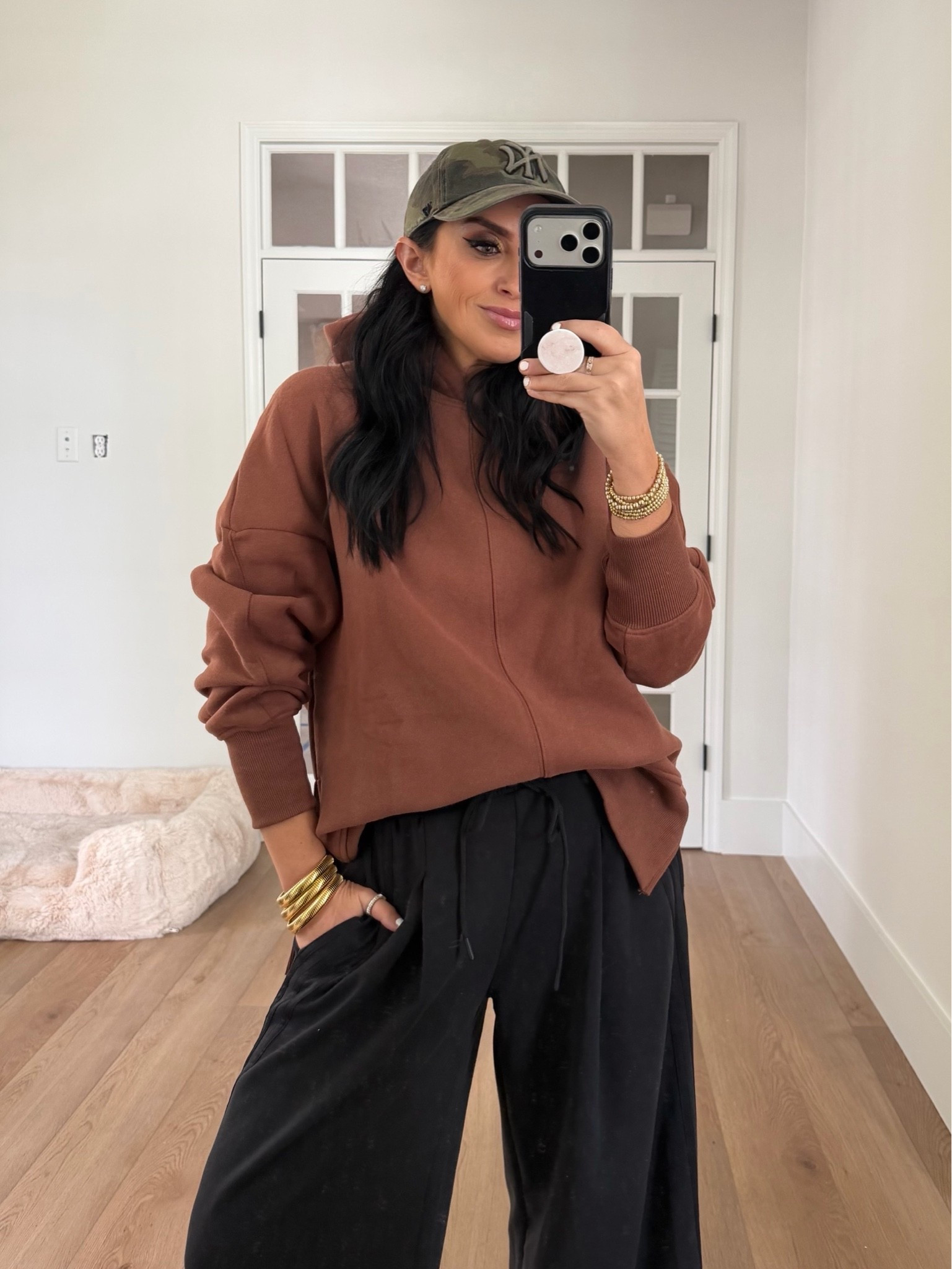 Oversized Thumb Hole Sweatshirt. Adidas wide leg pants