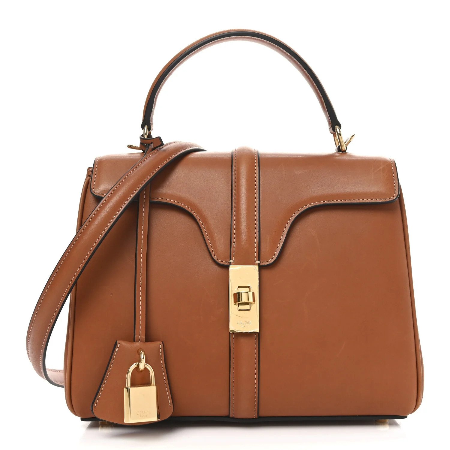 Celine Satinated Calfskin Small 16 Top Handle Bag Tan 1751366 | FASHIONPHILE (US)