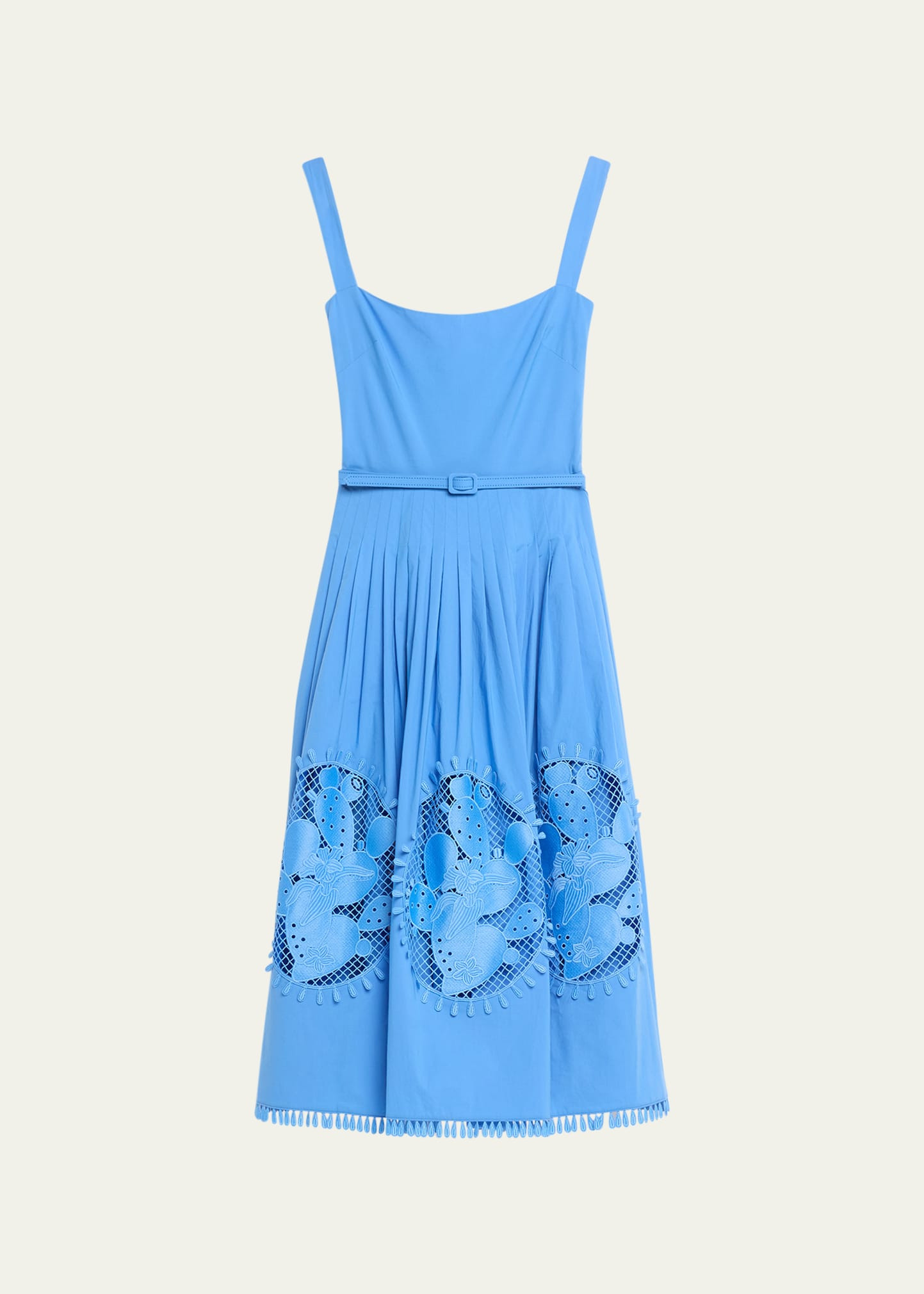 Oscar de la Renta Cactus Embroidered Inset Sleeveless Belted Midi Dress | Bergdorf Goodman