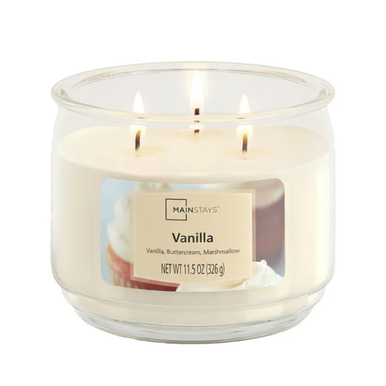 Mainstays 3-Wick Scented Glass Jar Candle, Vanilla, 11.5oz. | Walmart (US)